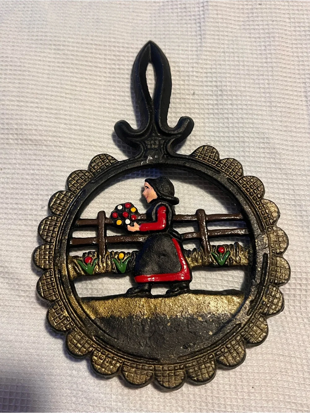 Dalecraft Cast Iron Amish Trivets - Vintage Hand-Painted Folk Art Man & Woman